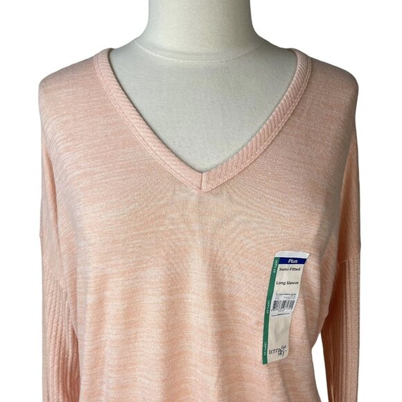 Terra & Sky Thermal Ribbed Shirt Womens Peach 0X New Too Long Sleeve Semi Fitted - Picture 3 of 10